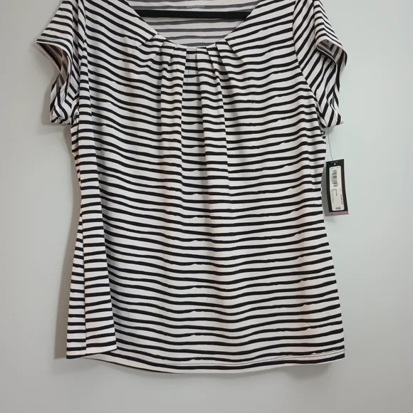 Worthington Black and White Striped Blouse 1X - Picture 3 of 9